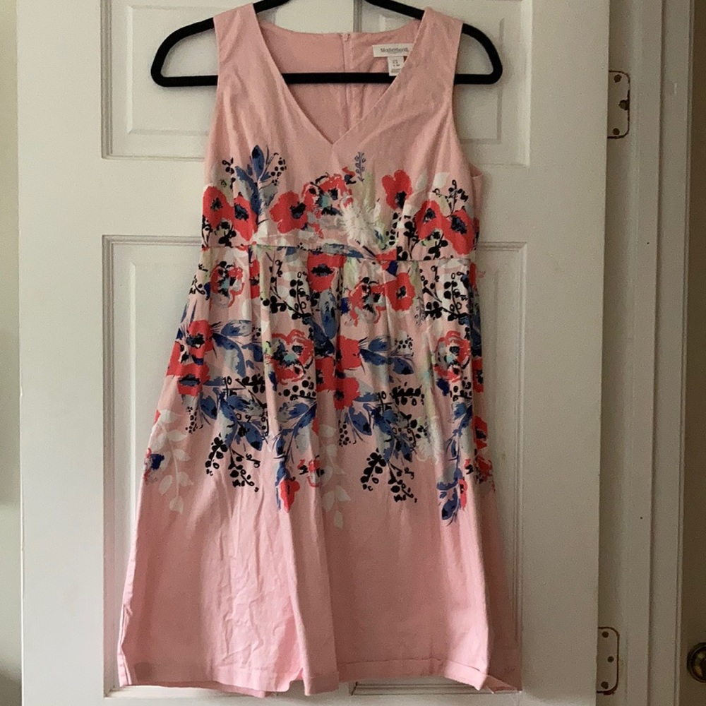 Pink Floral V-Neck Maternity Dress